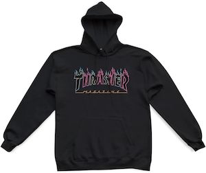 Thrasher: THRASHER DOUBLE FLAME NEON HOODY MENS