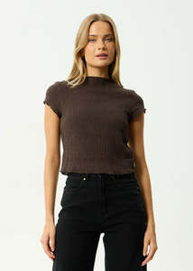 AFENDS SEERSUCKER MOCK NECK TOP WMN