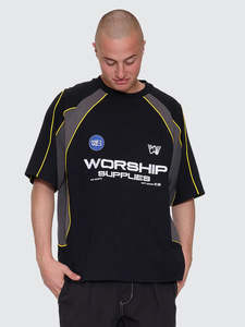 M Tshirts Longsleeves: WORSHIP LASER OVERSIZED TEE MENS