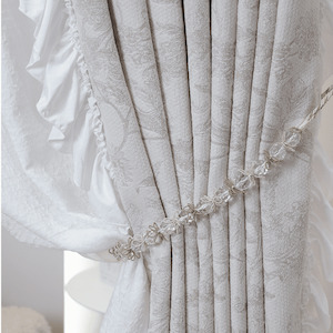 Kensington Lace custom triple pleat curtains