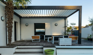 Pergolas: Wall-Mounted Louvered Pergola for Deck or Patio