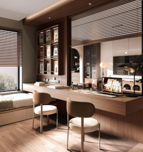 Frontpage: Floro Series - Built-In Study Desk with Display Shelves