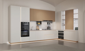 Custom Cabinets: Aurora Series – Soft Caramel & Ivory Modern Kitchen