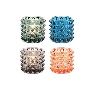 Present Time: Glass Tea Light Diamond Cut - Set/4