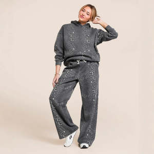 Fashionable Casual Hooded Sweatshirt And Wide Leg Pants Leopard Print Set