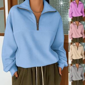 Clothing: Casual Loose Fashion Solid Color Long Sleeve Zipper Pullover Lapel Sweater