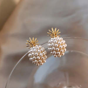 Accessories 1: Fashion 925 Silver Needle Pineapple Pearl Stud Earrings