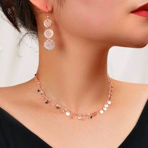 Accessories 1: Radiant Rose Gold Multi-Disc Pendant Necklace & Earrings Set - Elegant Ensemble