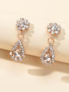 Shining Rhinestone Crystal Flower Water Drop Earrings Girl Perfect Party Jewelry