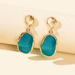 Accessories 1: Blue Resin Gold Plated Geometric Hypoallergenic Stud Transparent Trendy Earrings