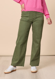Threadz Carpenter Stretch Wide Leg Jean High Rise Pull On Denim Jean with Front Pockets