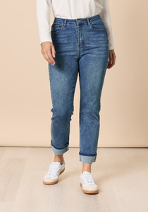 Threadz Retro Cuff Jean High Rise Slim Leg Stretch Denim Jean with Turned Up Cuff