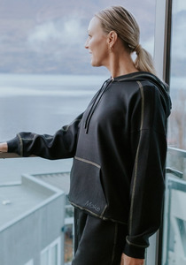 Products: Moke Posie Hoodie Soft Modal Cotton Hoodie with Contrast Overlock Stitching & Gold Eyelets