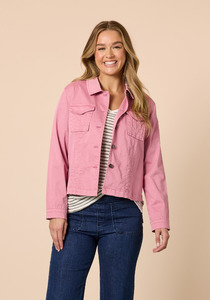 Threadz Retro Denim Jacket Classic Collar Tailored Stretch Denim Jacket