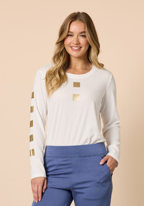 Products: Threadz Hearts Square Tee Metallic Square Detail Long Sleeve Crew Neck Tee