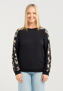 Seduce Louise Top Long Sleeve Contrast Panel Top with Elasticated Cuffs & Hem