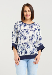 Seduce Florence Top Floral Viscose Rayon Top with Wide Elasticated Cuffs & Hem