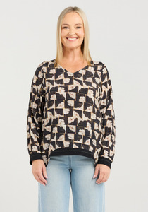 Seduce Nova Top V Neck Long Sleeve Top with High Low Hem & Elasticated Cuffs