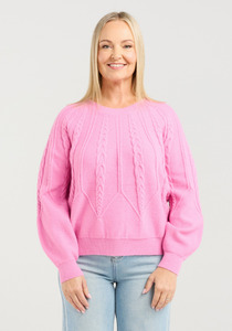 Seduce Alba Knit Pink Intricate Pattern Viscose Wool Blend Knit Jumper