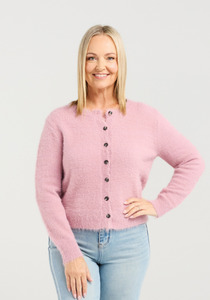 Seduce Edith Knit Pink Soft Button Down Round Neck Knit Cardigan