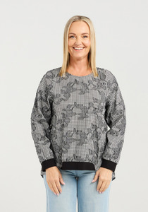 Products: Zafina Havana Top Floral Check Long Sleeve Round Neck Top with Ribbed Elasticated Cuffs