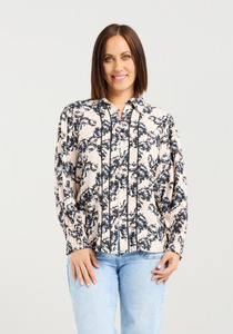 Zafina Topaz Shirt Sentiment Floral Print Bishop Sleeve Button Down Shirt with E&hellip;
