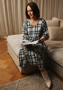 Products: Zafina Sabrina Dress Stitch Long Sleeve V Neck Tiered Midi Dress