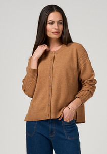 Loobies Story Odette Cardi Fine Merino Wool Asymmetric Cable Crew Neck Cardigan