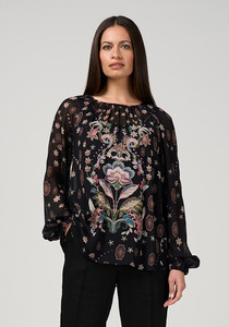Products: Loobies Story Antoinette Blouse Silk Blend Ruched V Neck Blouson Sleeve Blouse