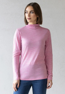 Vassalli Riley Merino Polo Pink Marle High Neck 100% Merino Wool Top