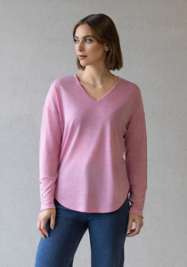 Products: Vassalli Veni Merino Top 100% Merino V Neck Top with Silver Button Cuffs & Drop Shoulder