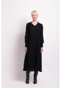 Foil Shirred Shoulder Dress