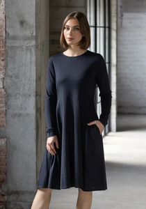 Products: Vassalli Lotus Merino Dress 100% Merino Knee Length Dress with Swing Skirt & Inseam Pockets