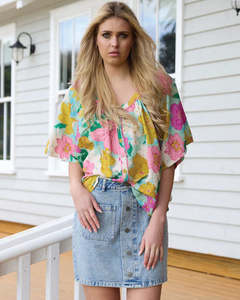 Tops Shirts Blouses: Charlo Val Blouse Green Floral