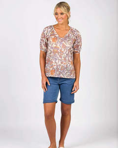 Vassalli Tuscany Printed V Neck Top