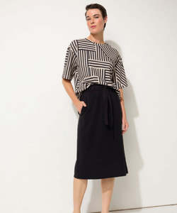 Tops Shirts Blouses: Marco Polo Spliced Stripe Tee - Stone/Black