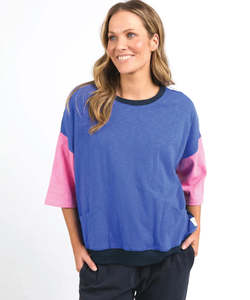 Hoodies Sweatshirts: Elm Mazie Colour Block Sweat - Blue