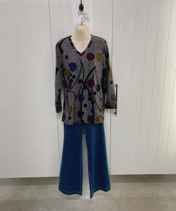 LS Collection V Neck Knit look Top - Grey