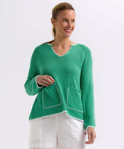 Knitwear: Zaket & Plover Hand Work Trim A Line ZP7721 - Apple