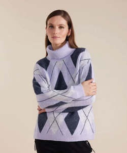 Marco Polo Long Sleeve Diamond Stitch Jumper - Lilac