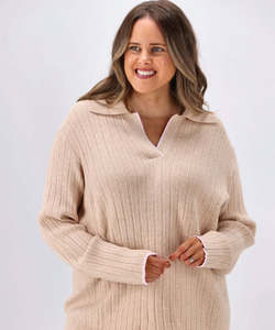 Elm Maple Open Collar Knit - Oatmeal