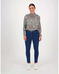 Jeans: Vassalli Skinny Leg Ankle Grazer Jean with side elastic - Blue Denim