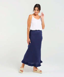 Skirts: Black Stone Carine Frill Hem Linen Skirt - French Navy
