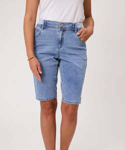 Shorts: Classified Longer Length Knit Denim Shorts - Light Indigo
