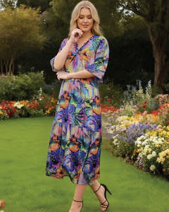 Glam V Neck Midi Dress 25221-3  Brights