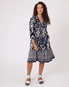 Dresses: Classified Madrid Pleat Front Tiered Dress - Navy/White