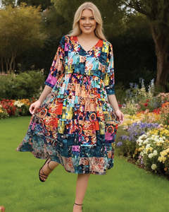 Dresses: Glam Dress V Neck tie Waist - Brights