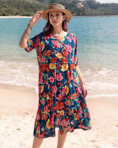 Glam Dress Tiered Florals - Red/Orange