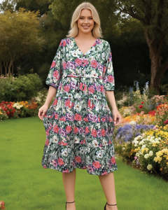 Dresses: Glam Dress V Neck tie Waist - Pretty Pink