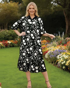 Glam Dress Button Front Collar - Black/White